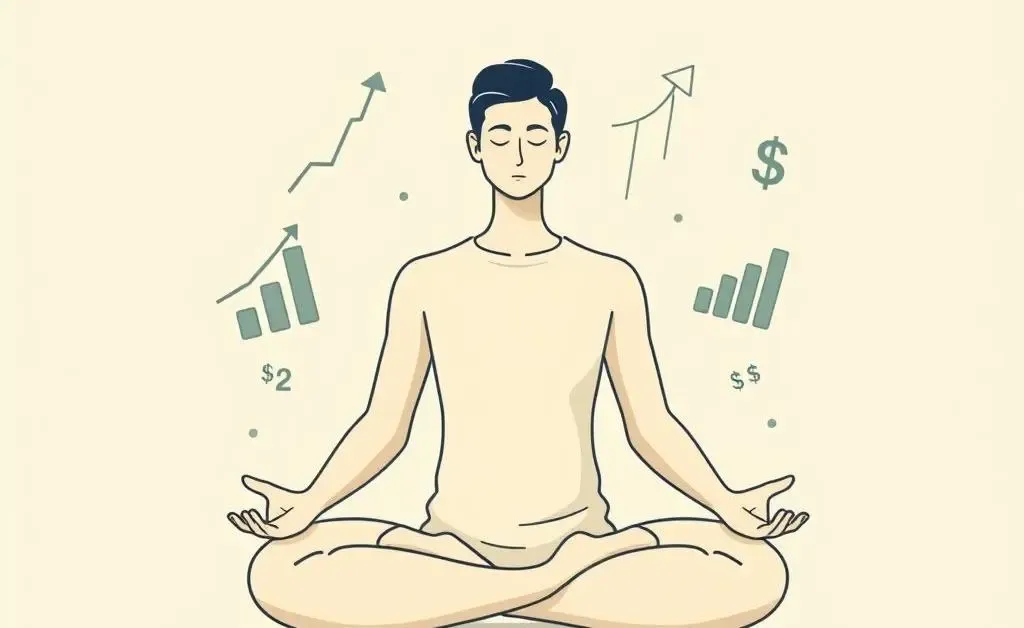 A person meditating with financial growth symbols
