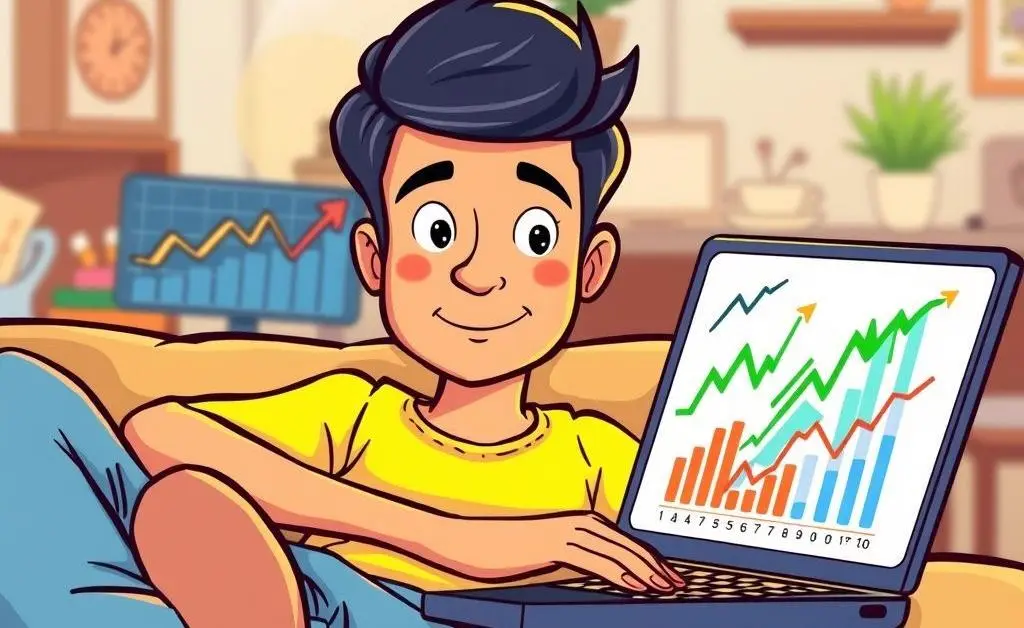 Person relaxed while checking investment charts