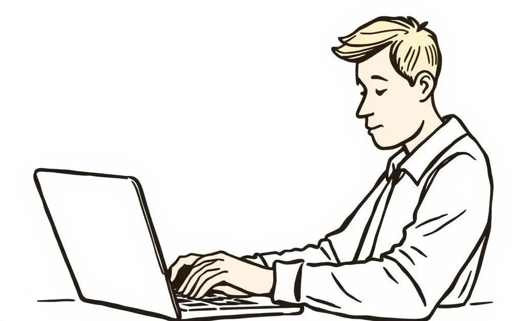 Hand-drawn style image of a person calmly looking at a laptop with stock market graphs visible, conveying a relaxed investing mood.