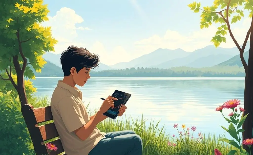 A person calmly reviewing their investment portfolio on a tablet