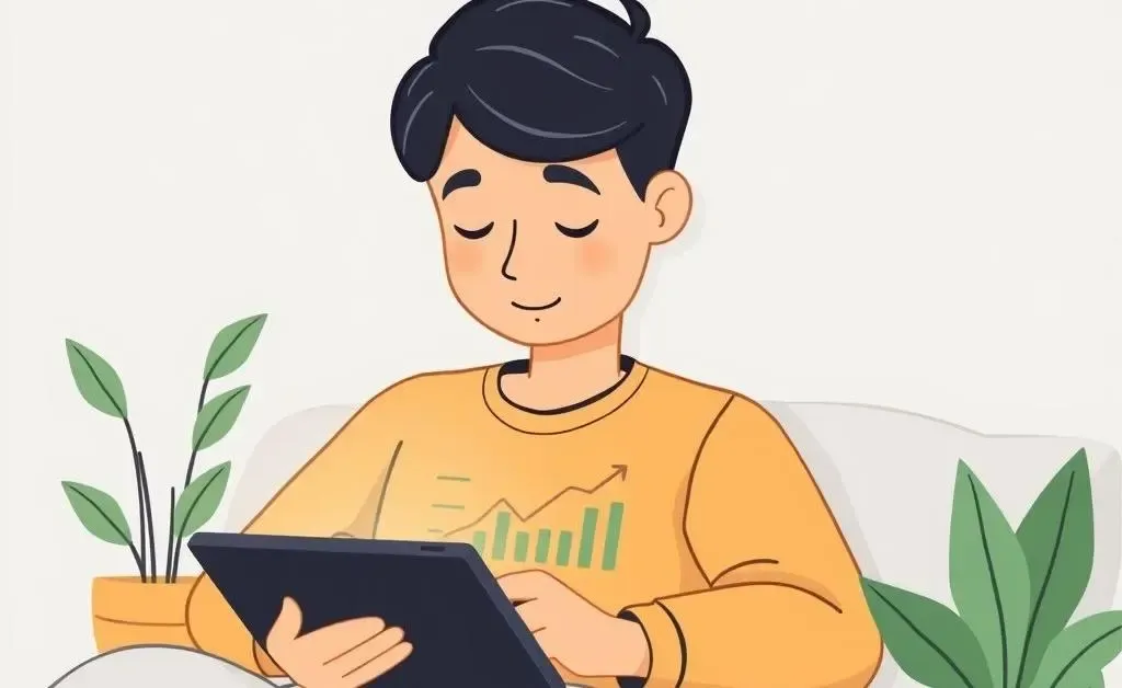 A person thoughtfully reviewing investments on a tablet.