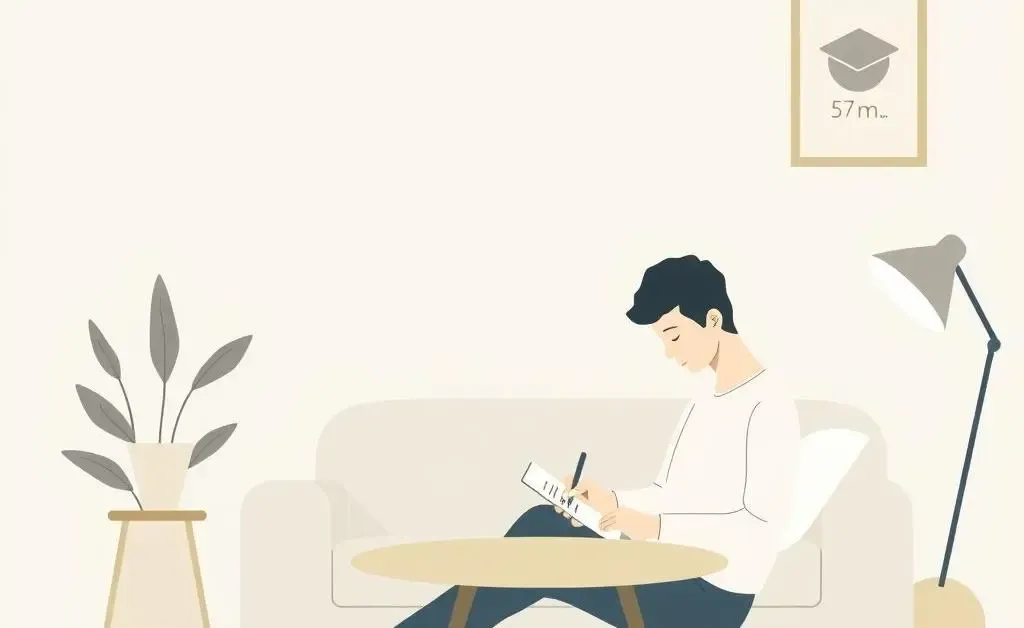 Someone jotting down notes about investment in a cozy room