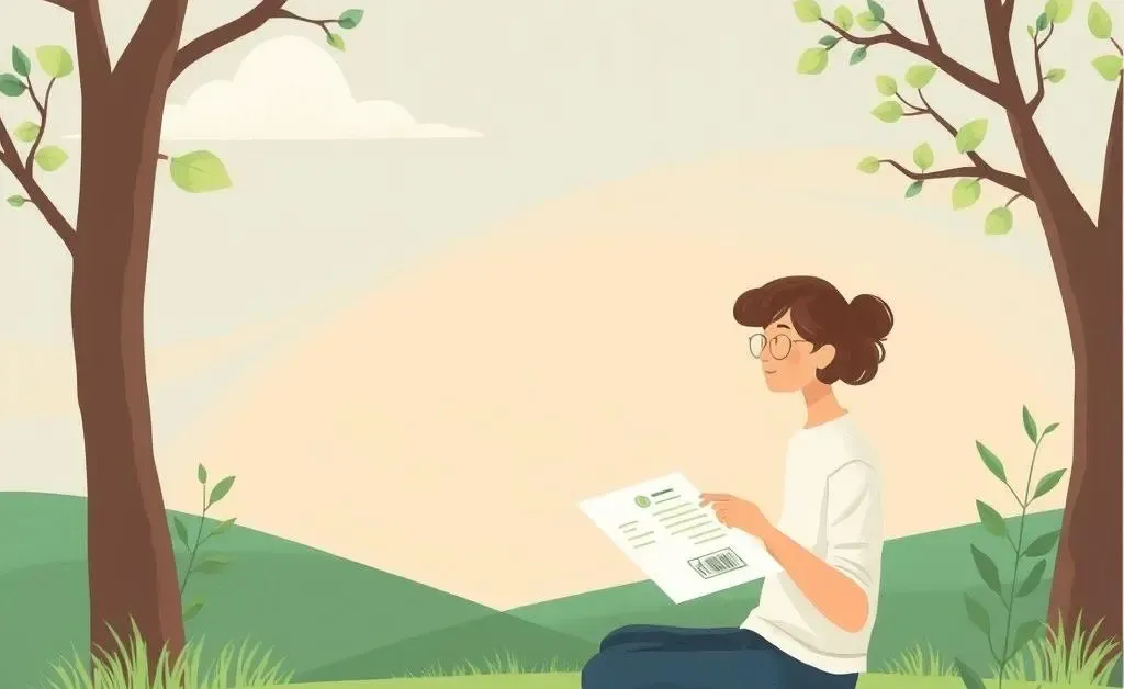 An illustration of a serene setting with a person peacefully handling financial documents.