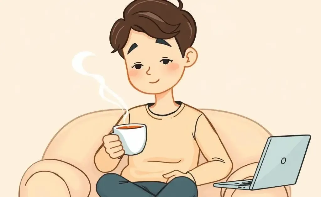 A serene person with a cup of tea considering investments