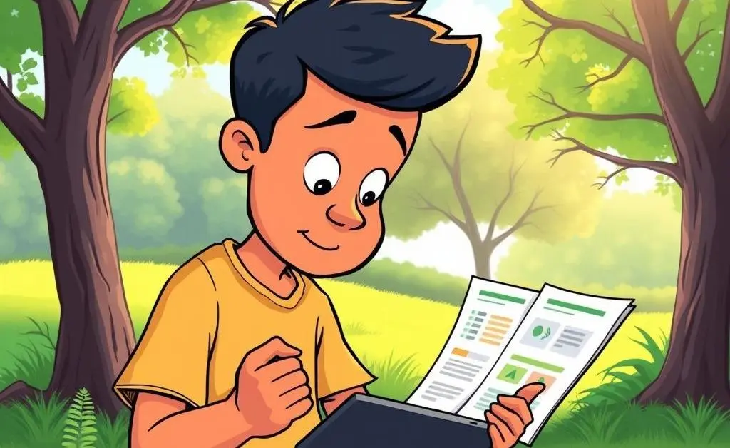 Person reading investment options outdoors