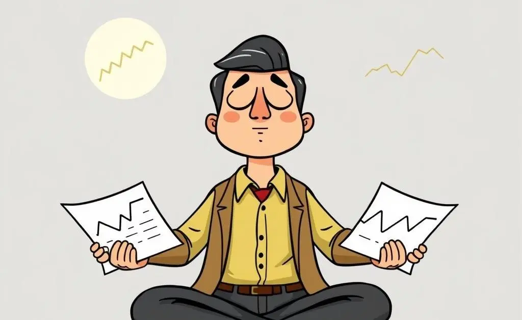 Cartoon of a relaxed investor meditating
