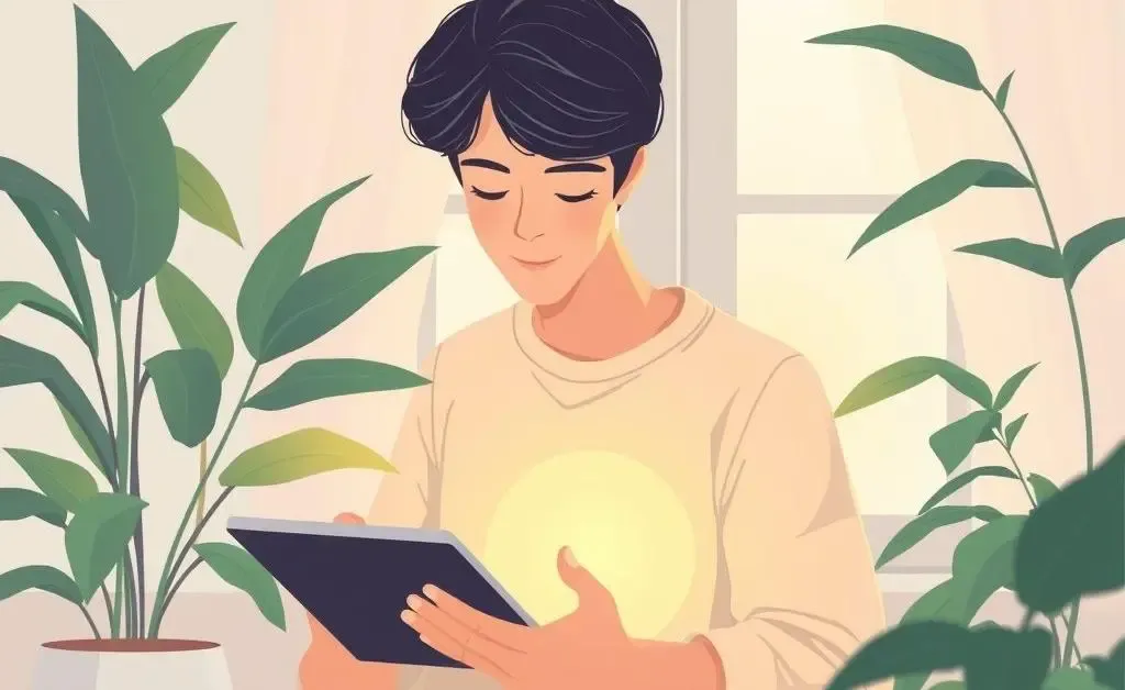 A serene scene of someone reviewing health insurance plans on a tablet, set against a calming background.