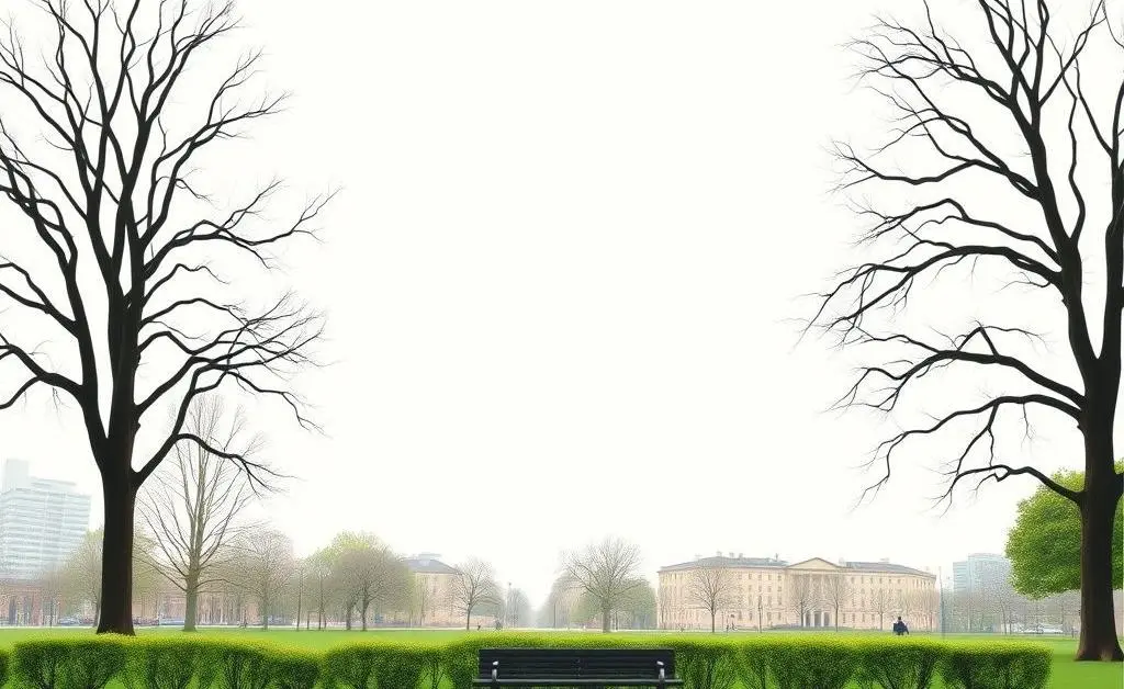 Minimalist image of a serene park scene symbolizing a calm investing approach.