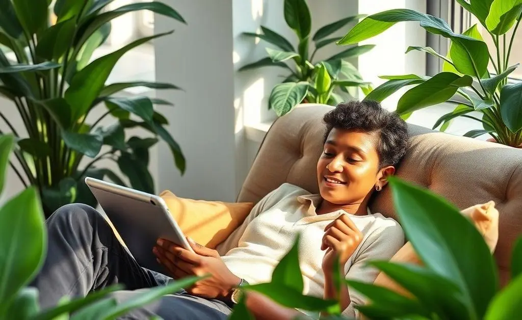 Person calmly checking financial news on a tablet