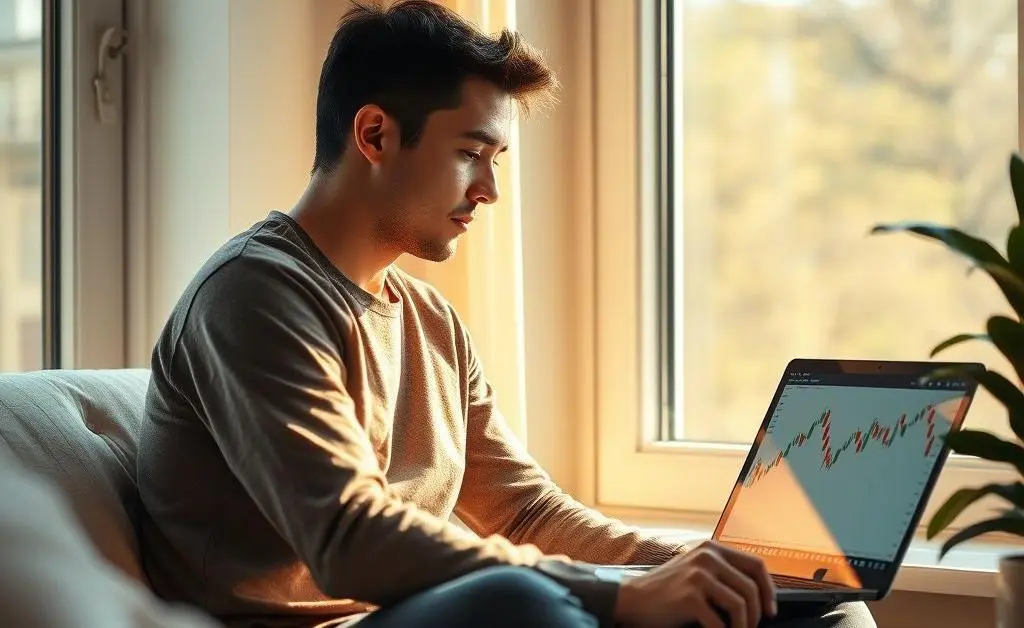 Person looking at stock charts on a laptop