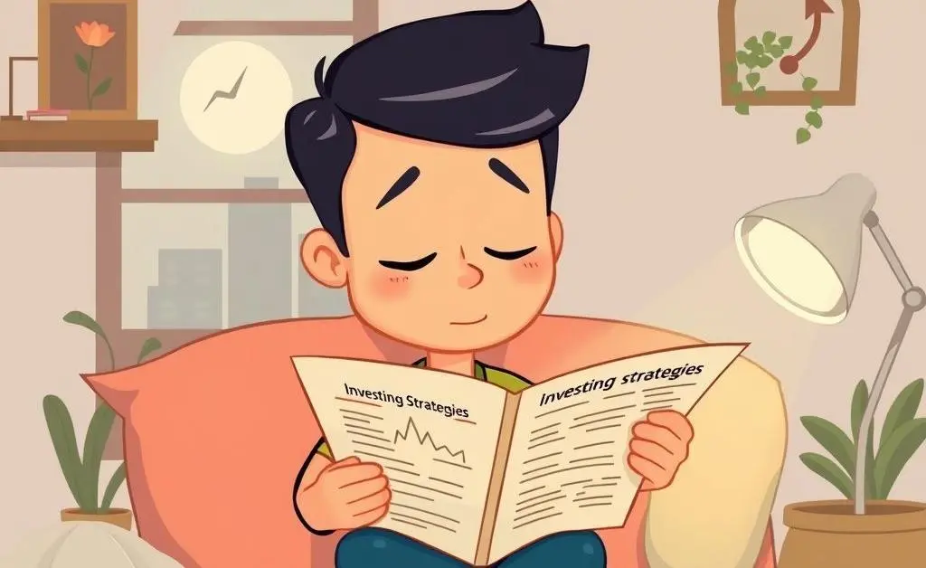 Person reading about investment strategies calmly.