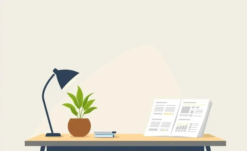 Serene setting with a plant and financial documents.