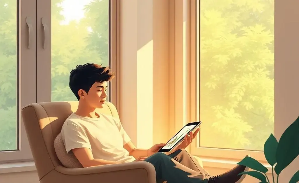 Person reviewing investments in a calm setting