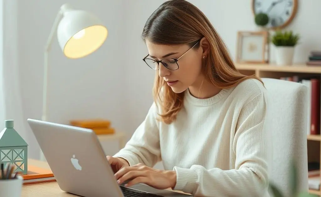 A person calmly researching on a laptop