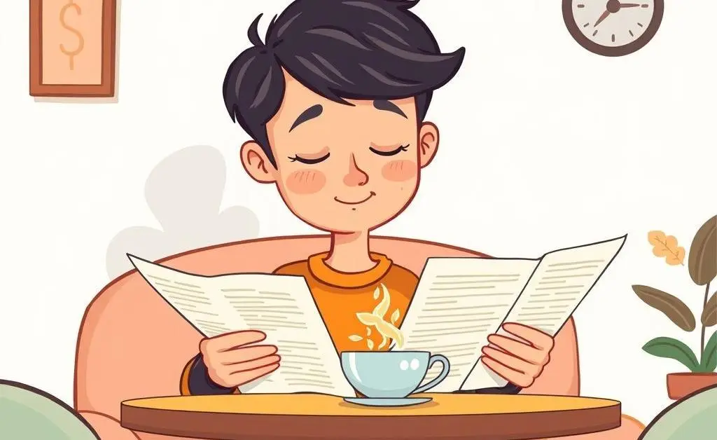 Person reading financial documents in a calm setting