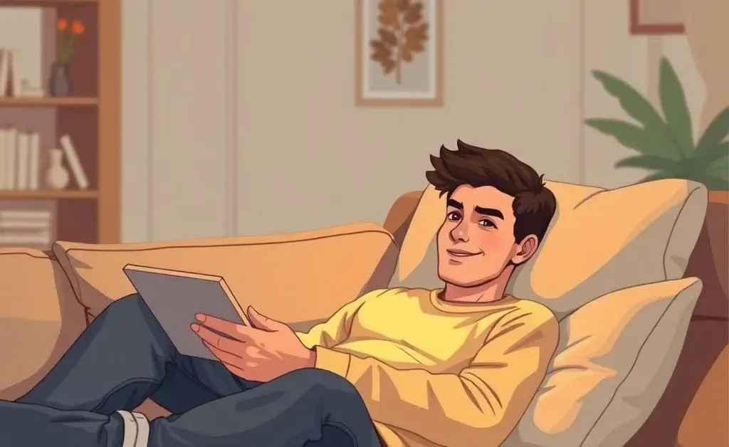 A person relaxing with a tablet, scrolling through financial news