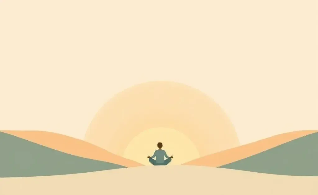 A serene landscape with a person meditating
