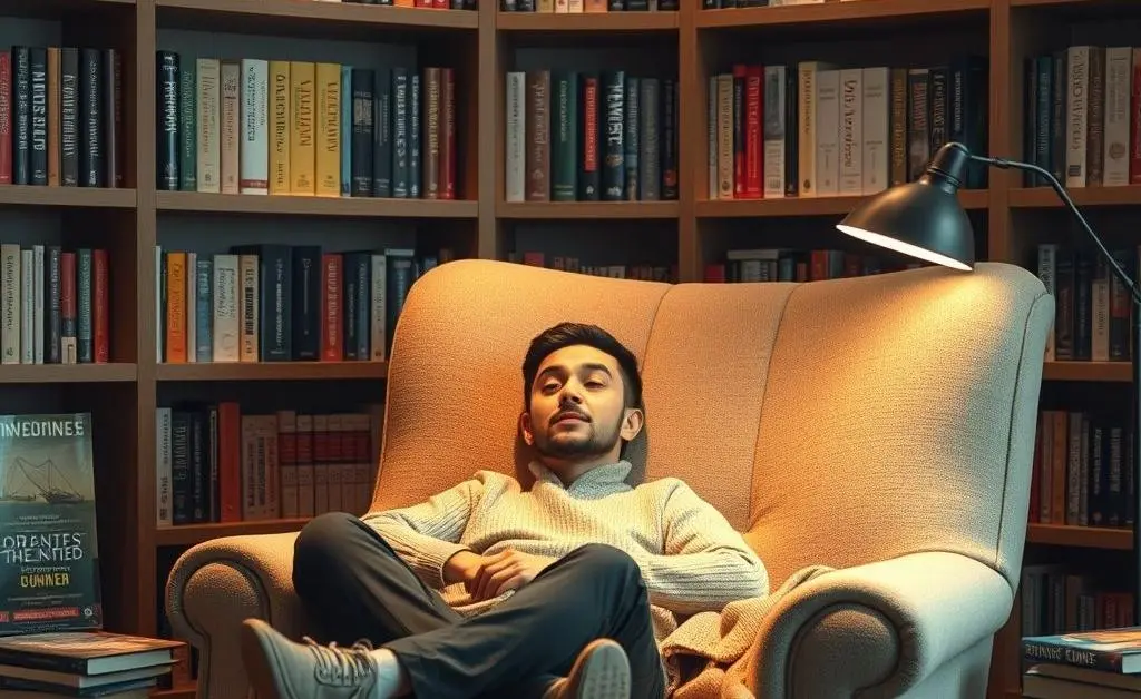 A person relaxed in a comfortable armchair