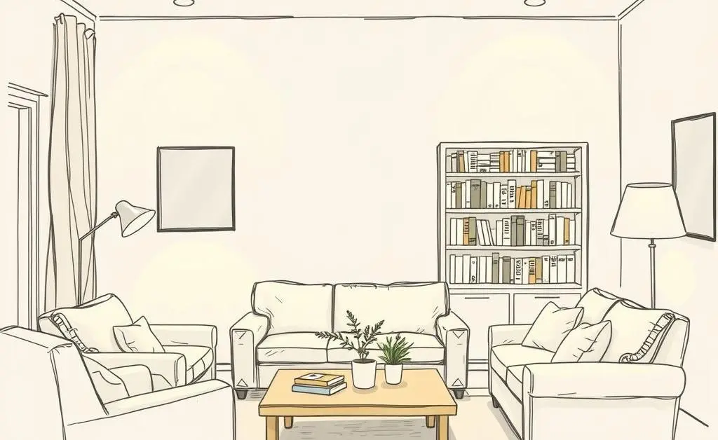 A calm living room scene with investment books.