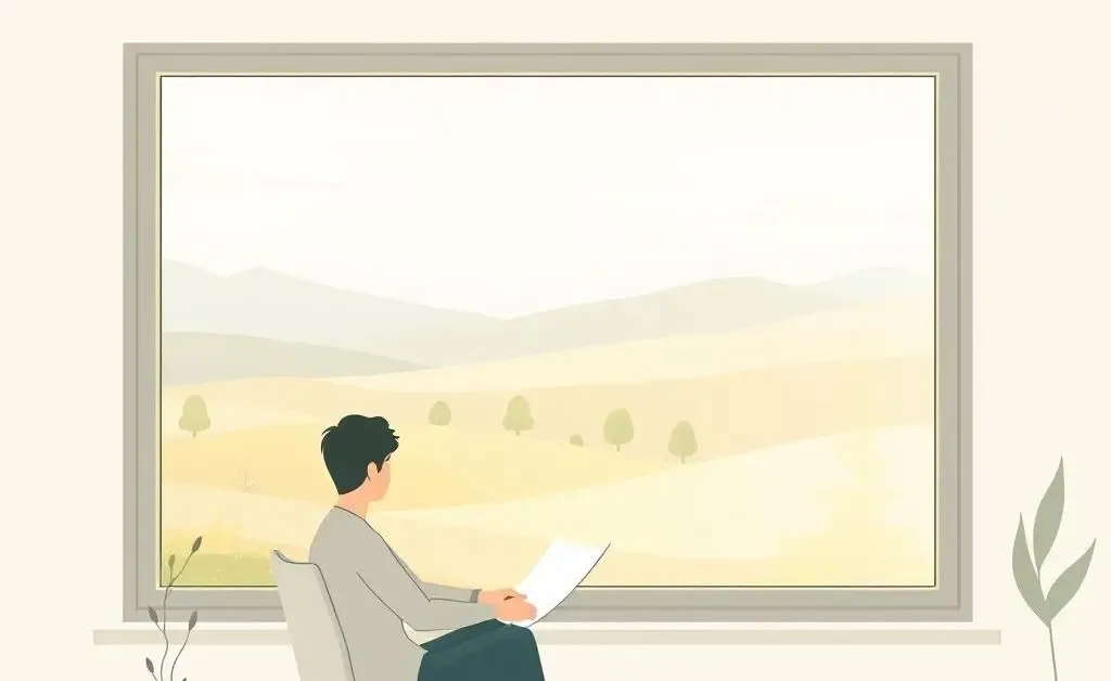 A person contemplating investment strategies next to a window with a peaceful view.