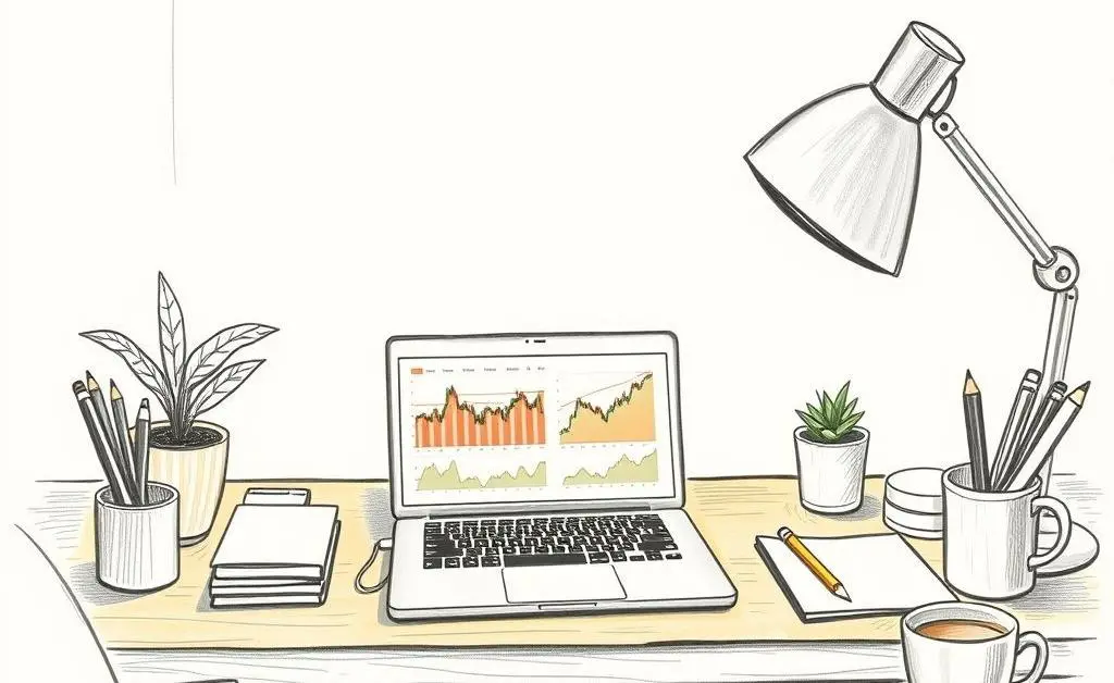 A calming imagery of investing workspace