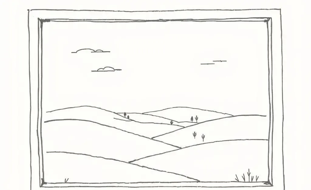 A serene landscape viewed from a window