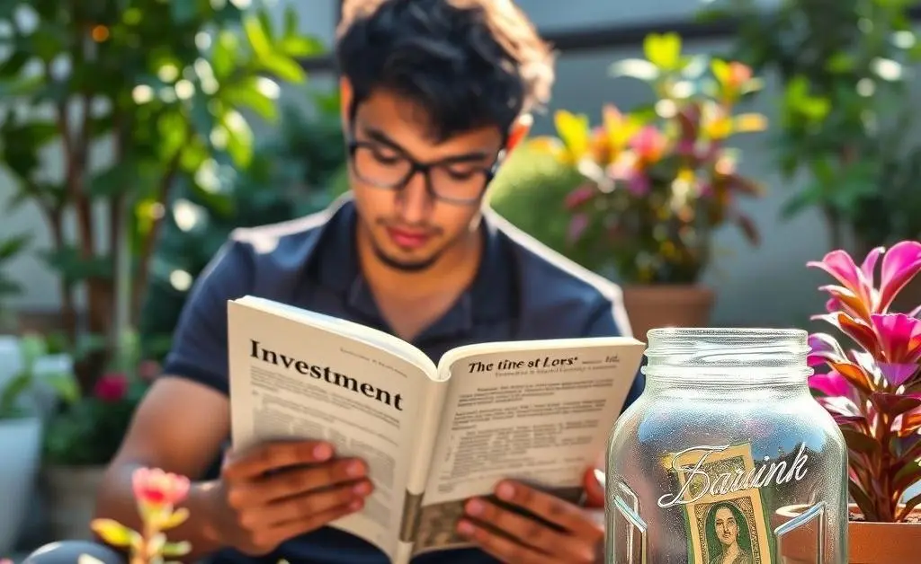 Person calmly planning investments in peaceful setting