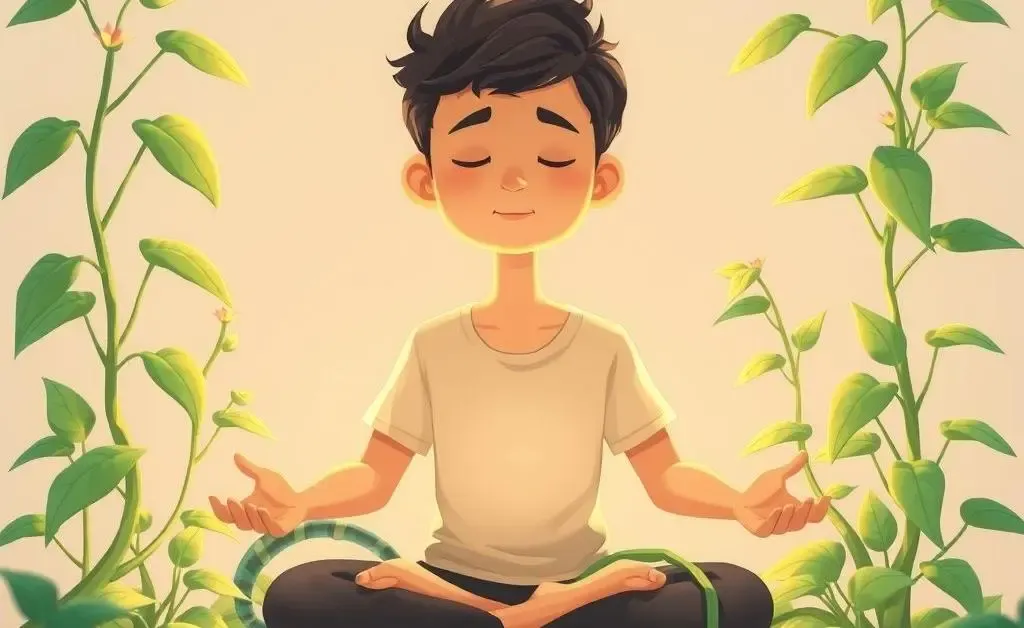 A person surrounded by money plants, meditating
