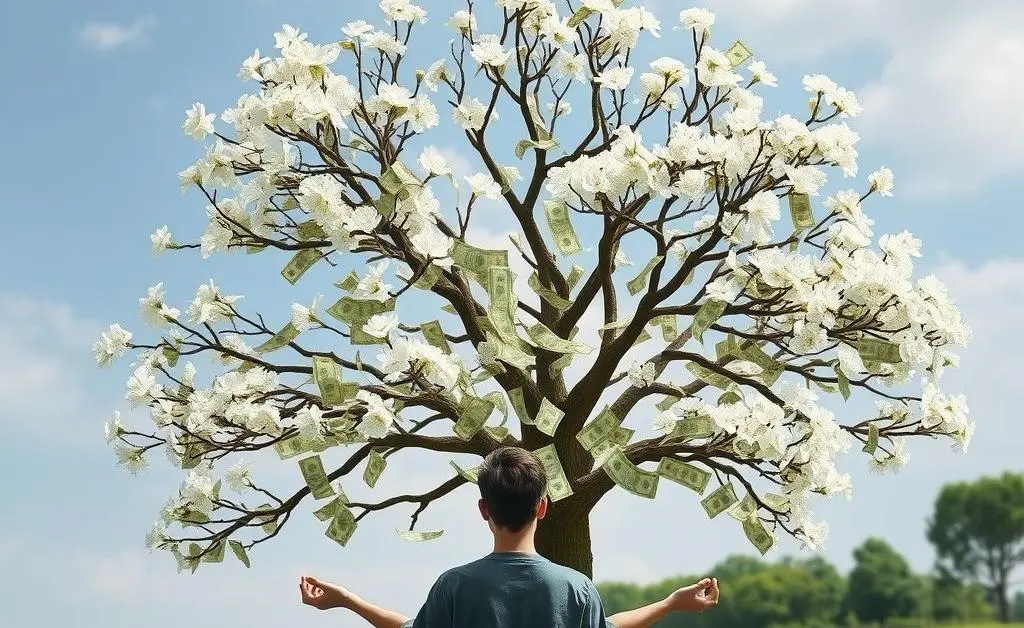 Person meditating with money tree