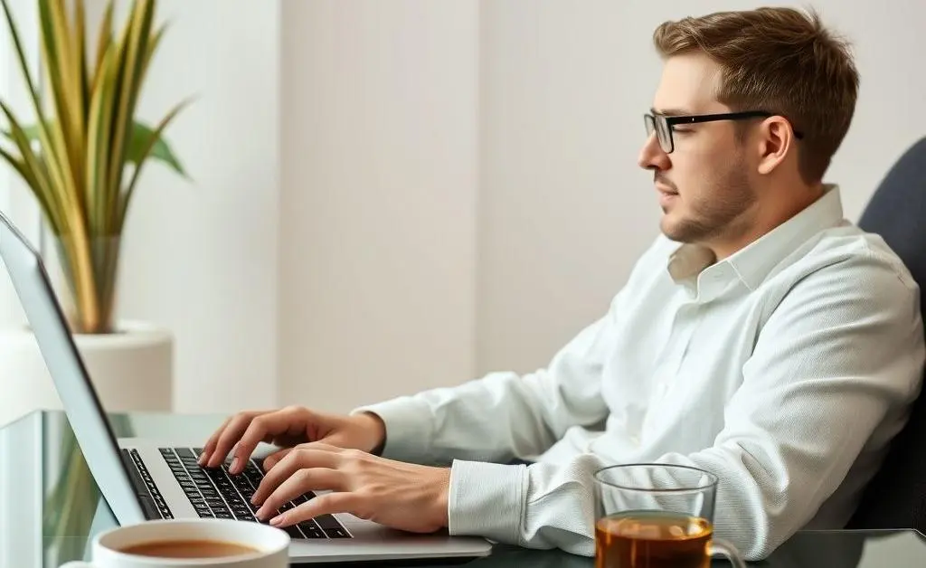 An individual reviewing investments calmly