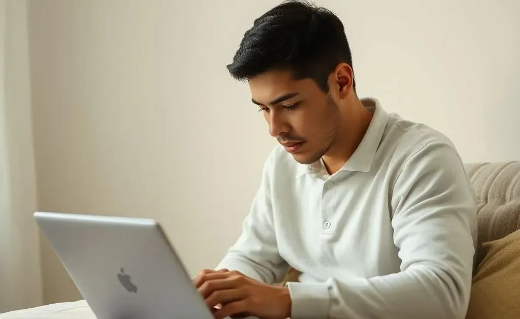 A person calmly investing using a laptop