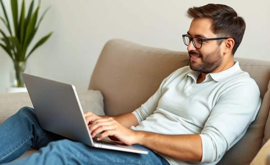 Someone calmly exploring investments on a laptop