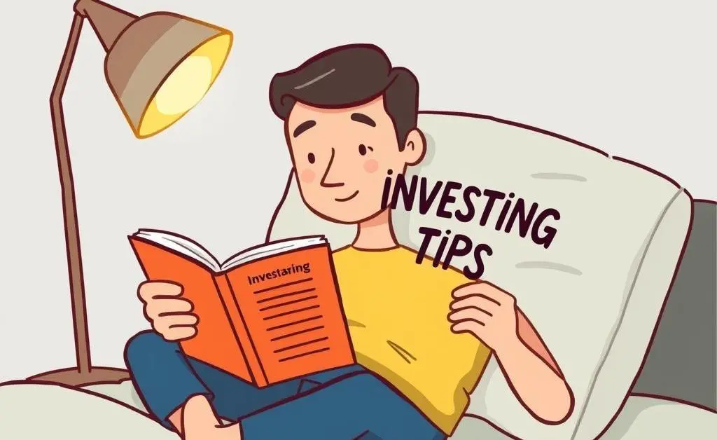 A person enjoying a book on investing tips with a cup of tea nearby.
