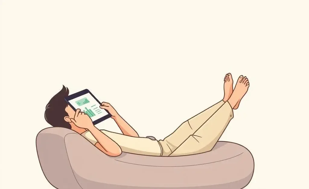 Illustration of someone relaxing while looking at investments
