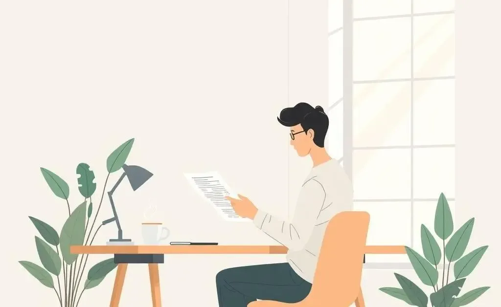 Person reading an insurance policy calmly by the window