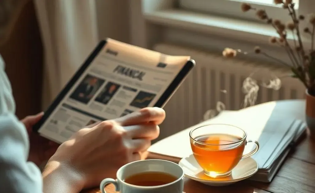 Calm investing with financial news and tea