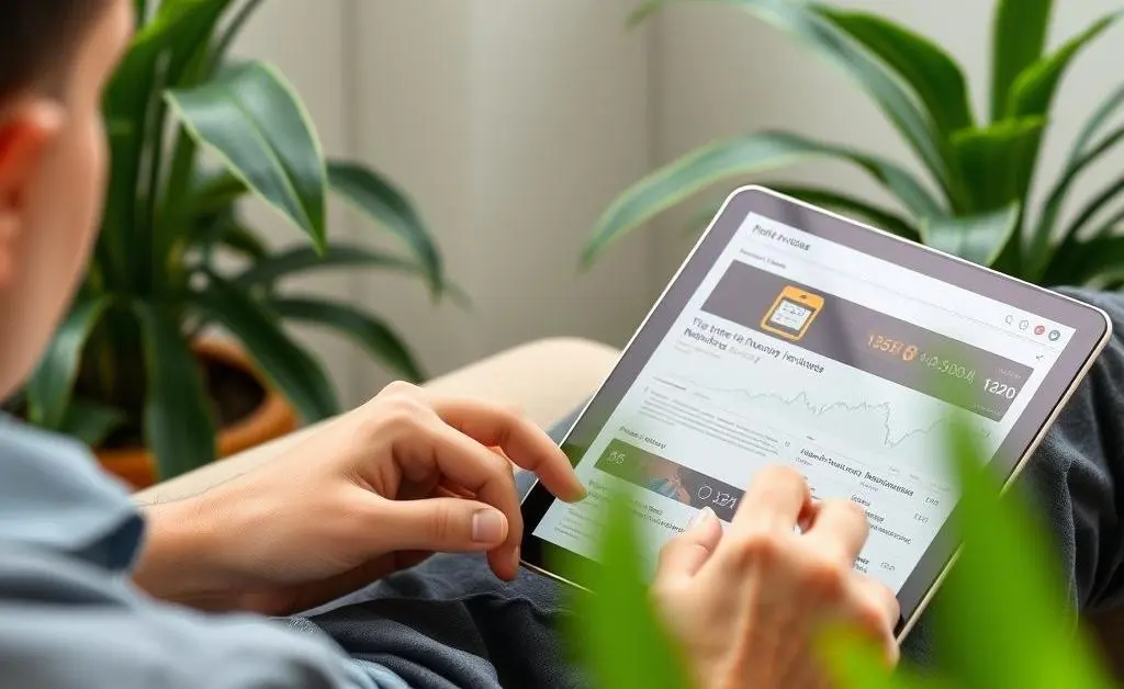 A person reading financial news in a calm setting