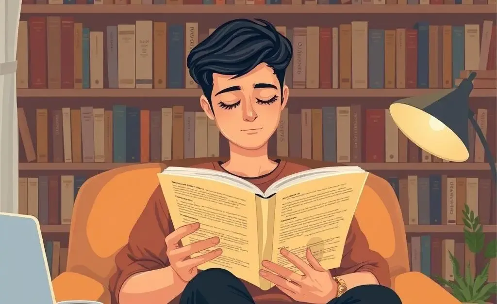 Illustration showing a person calmly reading an investment book