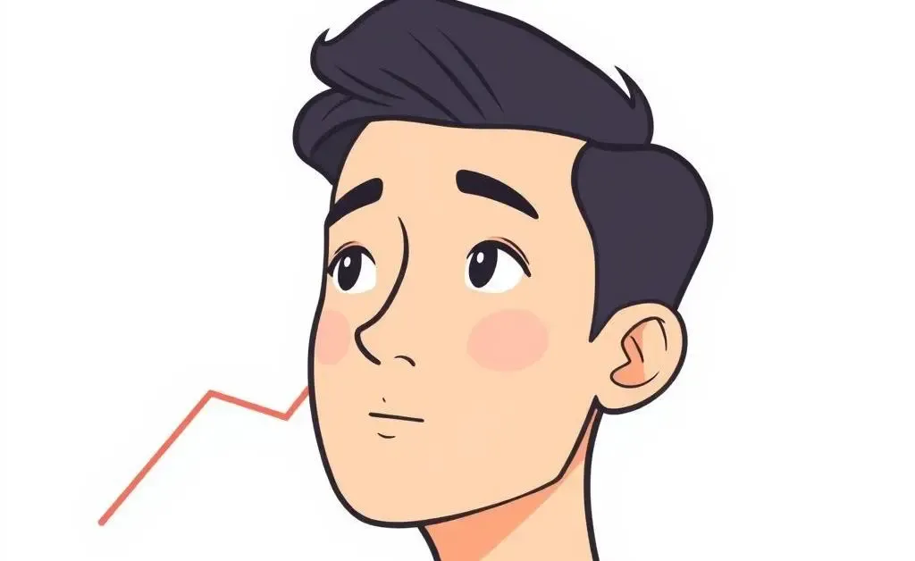 Person looking at an upward-trending graph with a calm expression