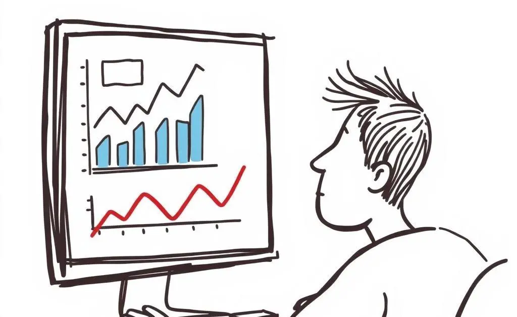 Relaxed person with investment graphs on a computer screen