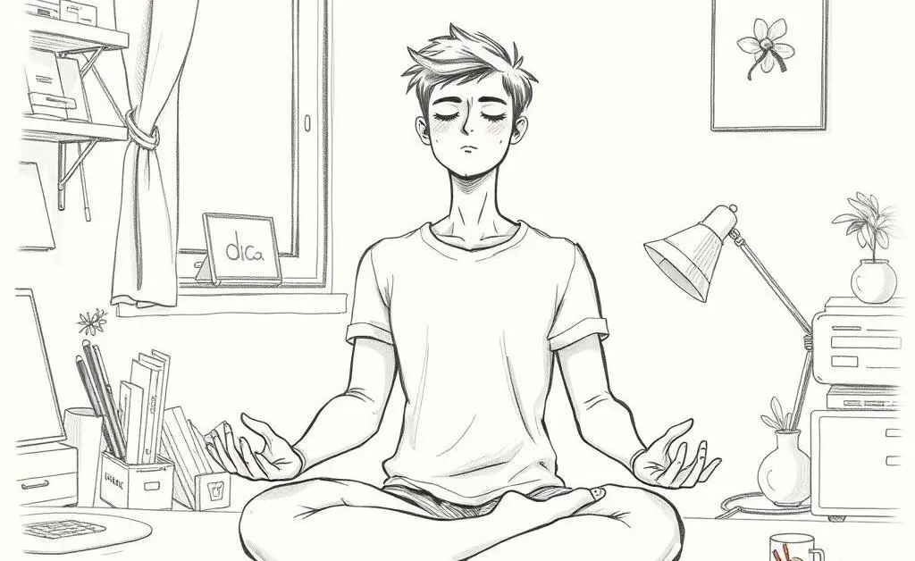 Someone meditating at their desk, exuding calm and focus.