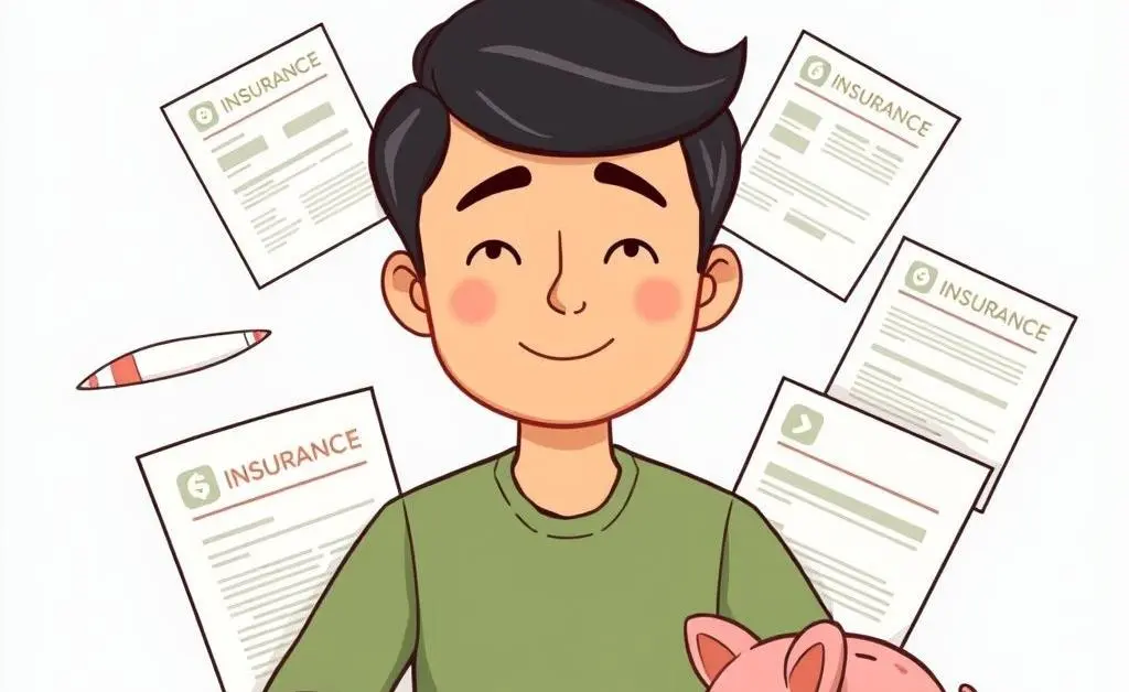 Calm person with insurance documents and piggy bank