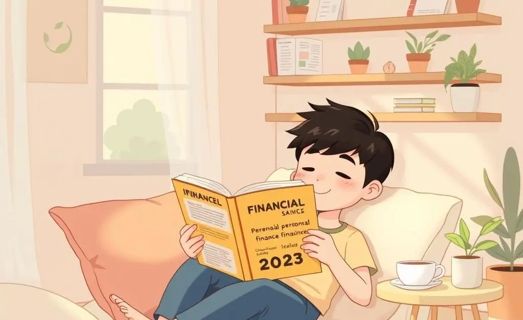 Person relaxing with a finance book.