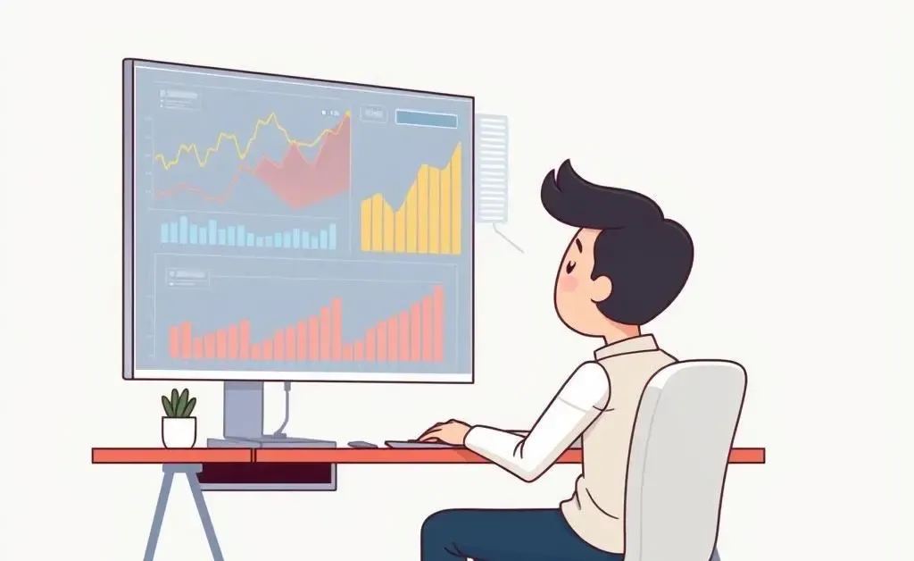 A person calmly reviewing investment charts.