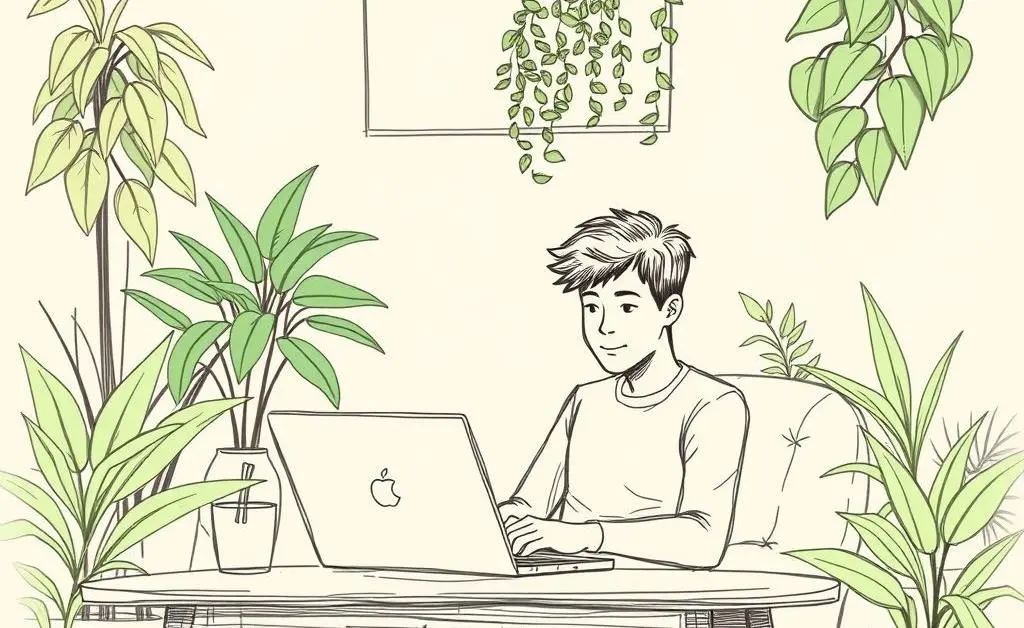 A person calmly investing on a laptop