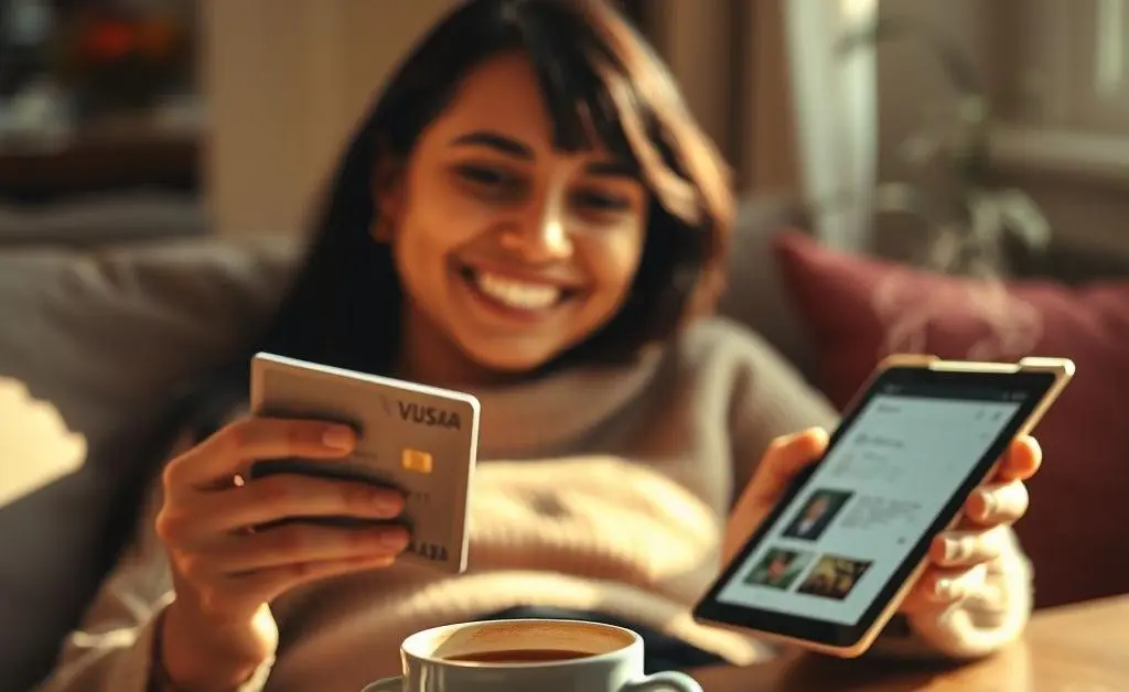 Peaceful image of someone researching credit card rewards