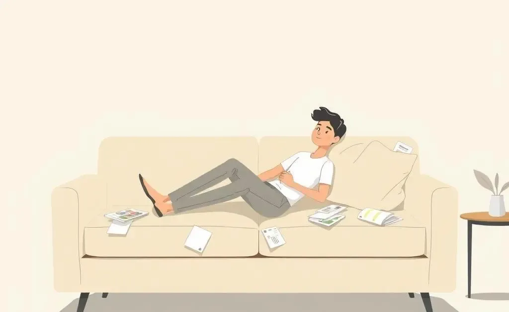 Person in a calm setting with financial documents.