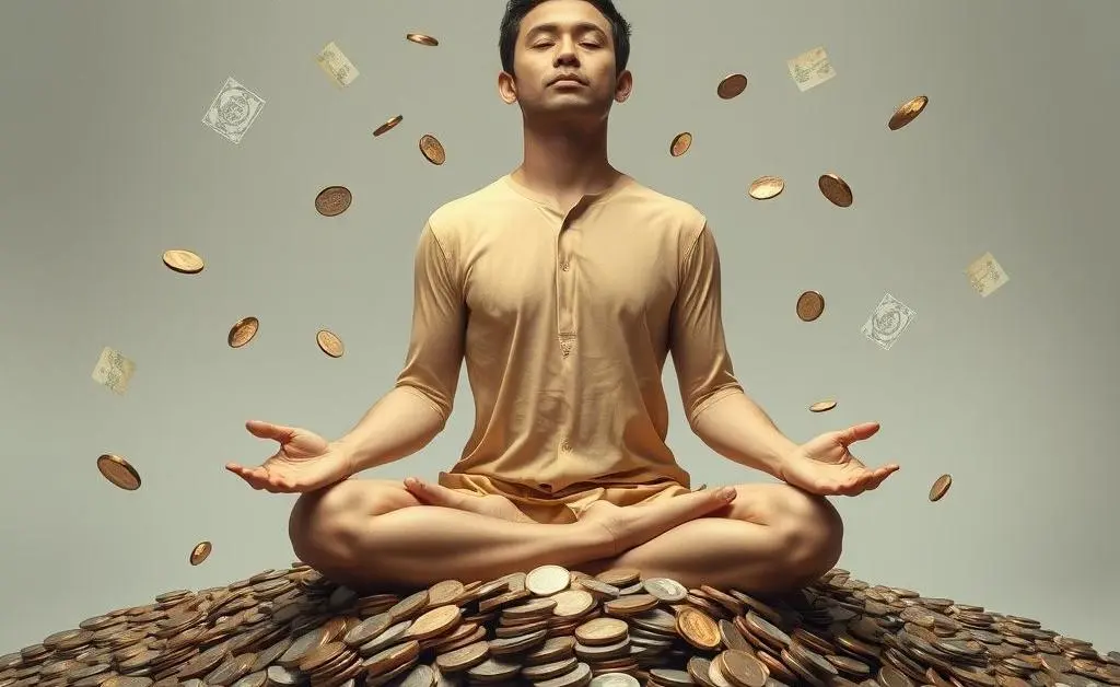 Person meditating in calm investing mood