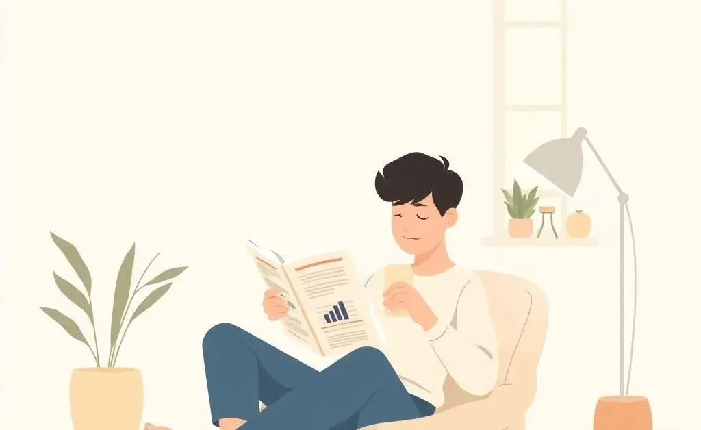 A person relaxing while reading financial guides