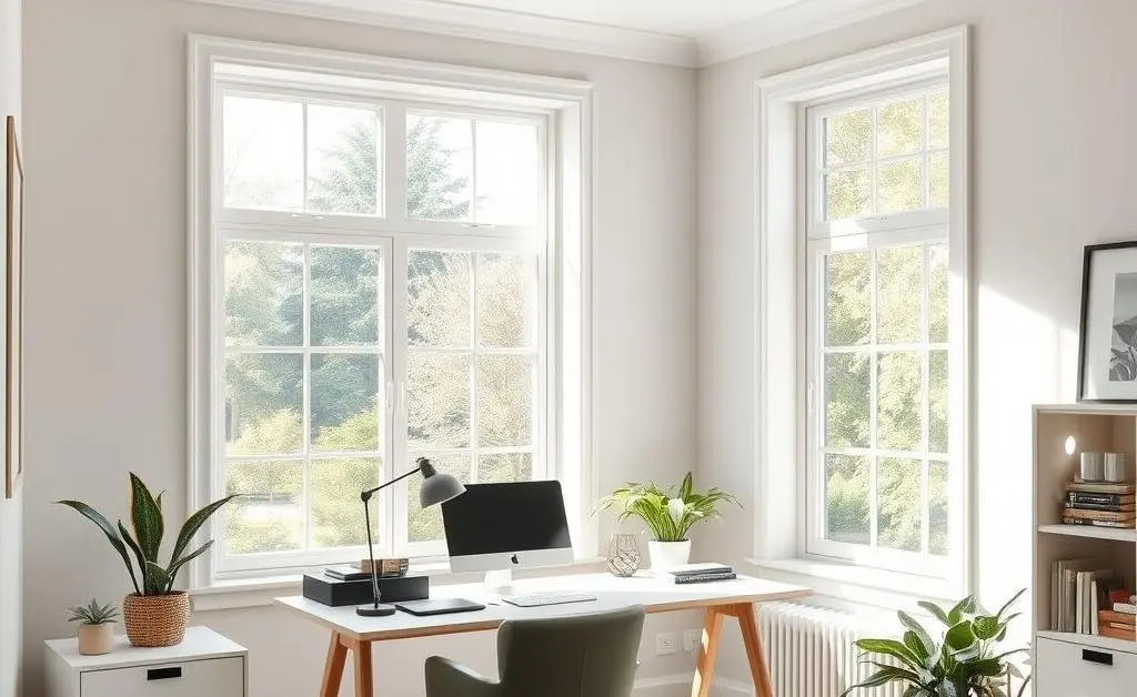Calm home office with a serene view